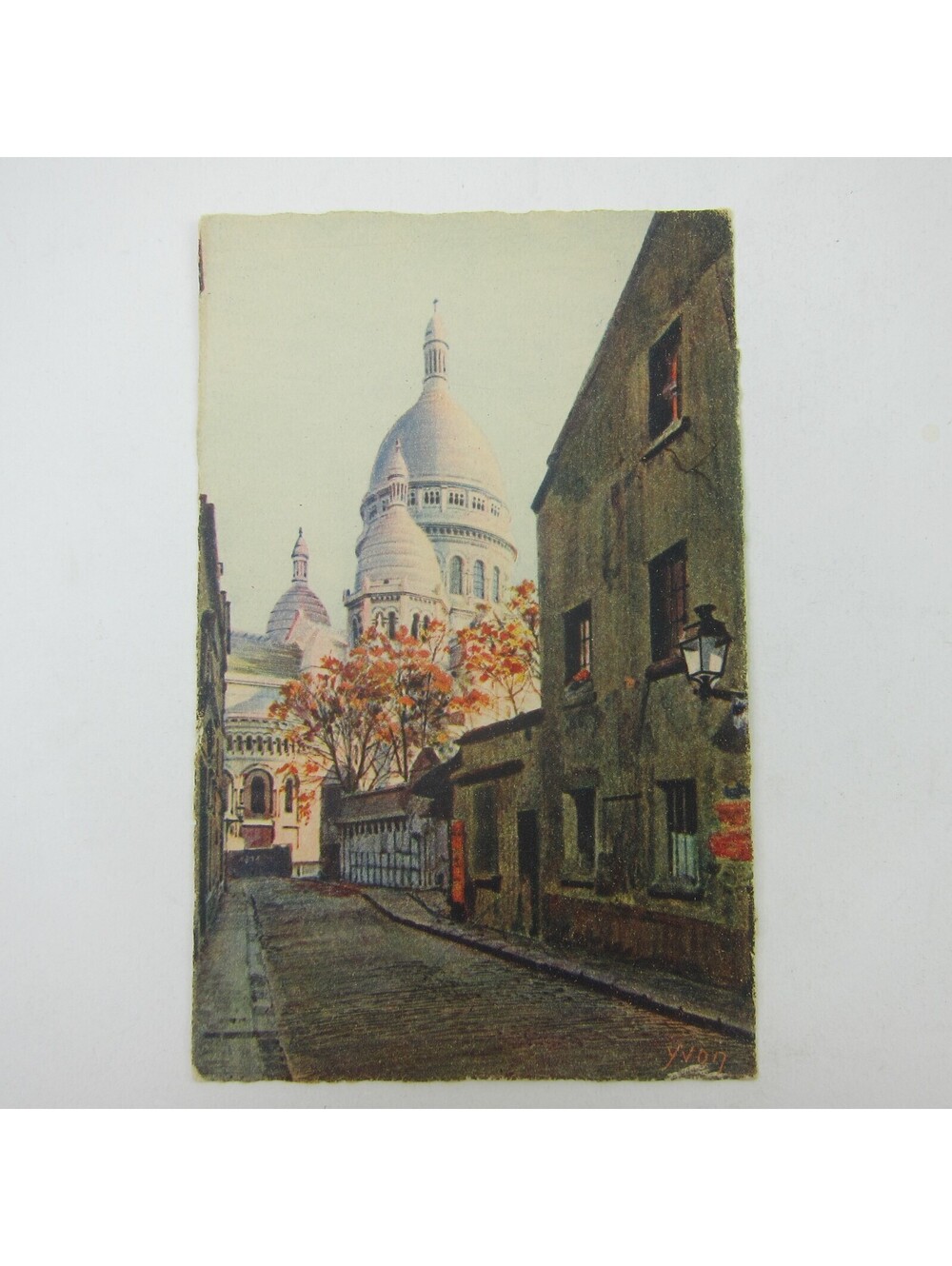 Art Postcard Paris France By Strolling Montmartre The Basilica Yvon Antique RARE